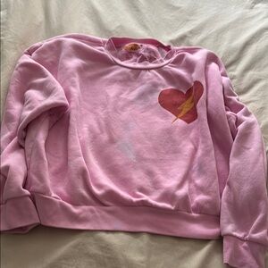 Aviator Nation Pink Sweatshirt w Heart and Lightning Bolt